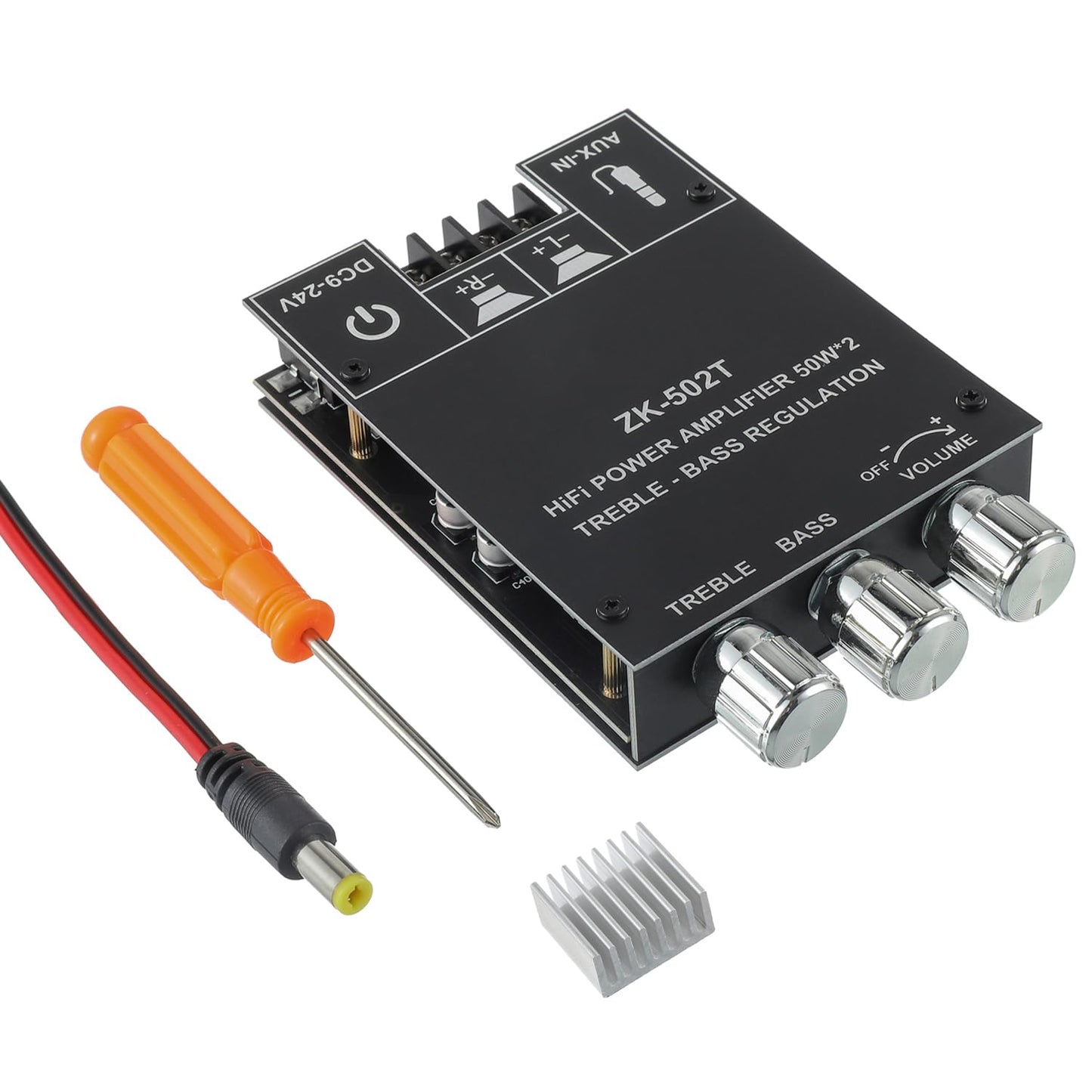 EPLZON 50W+50W Bluetooth Amplifier Board with Treble and Bass Control TPA3116D2 Chips DC 9-24V BT and AUX Inputs 2.0 Channel Stereo AMP Board for DIY