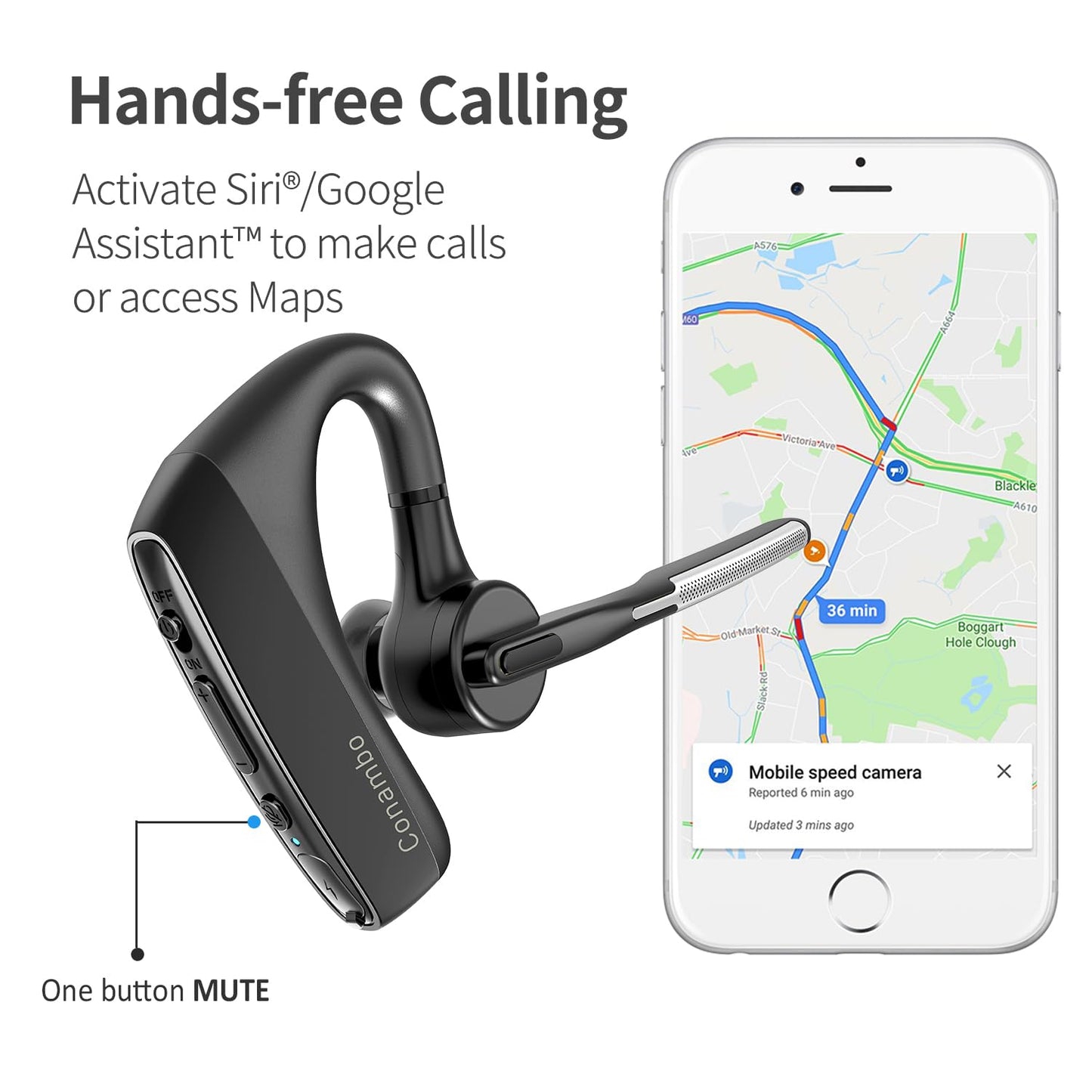 Conambo K18 Bluetooth Headset V5.1, Wireless Headset with Dual Mic CVC8.0 Noise Canceling Hands Free Bluetooth Earpiece for Trucker Work Cell Phone