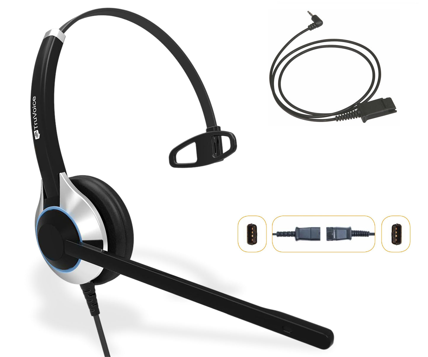 TruVoice HD-500 Premium Single Ear Headset with Noise Canceling Microphone and 2.5mm Cable for Cisco SPA303, SPA502g, SPA504g, SPA508g, SPA509g