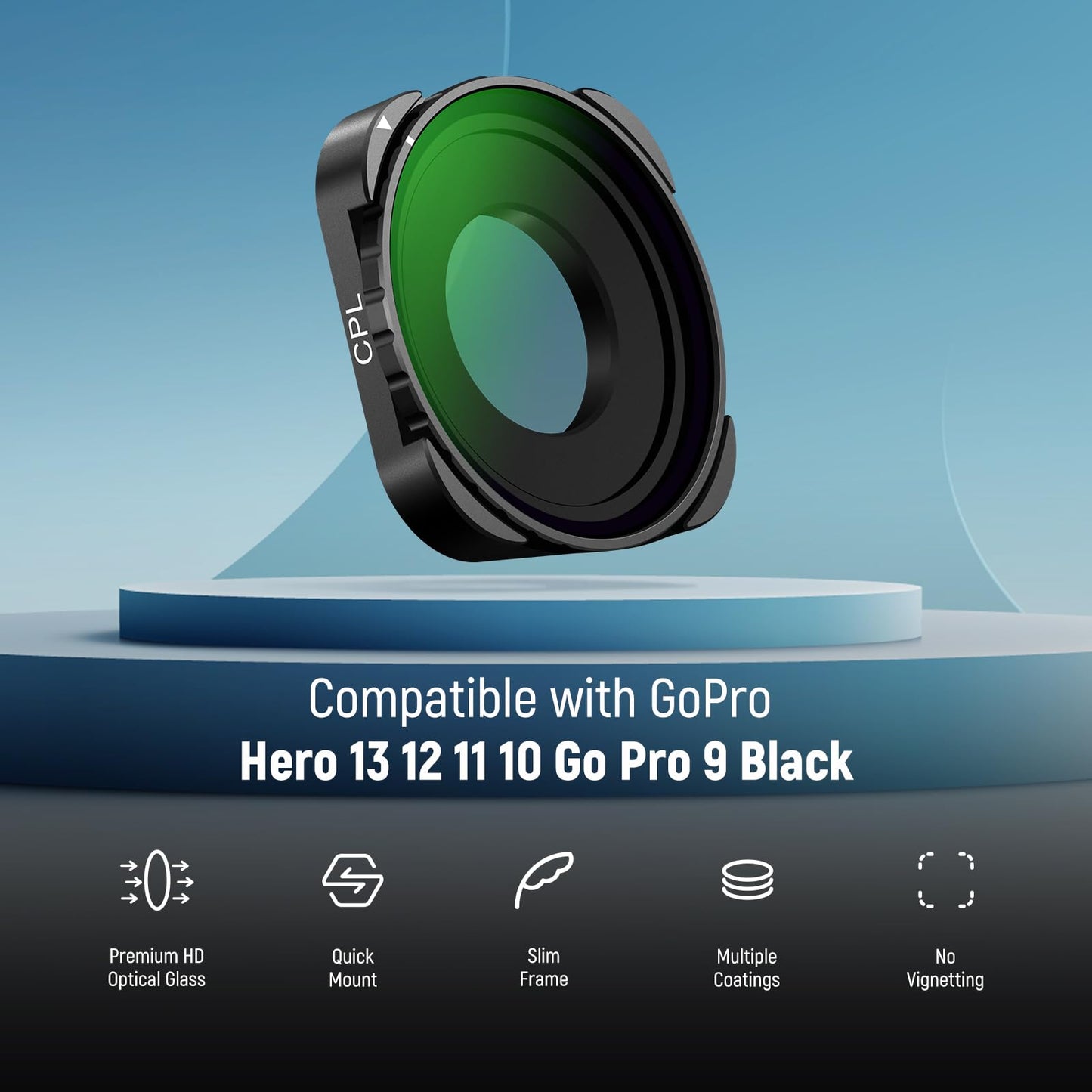 NEEWER Rotating CPL Filter for Hero 13, Multicoated HD Optical Glass Action Camera Adjustable Circular Polarizer Polarizing Filter Compatible