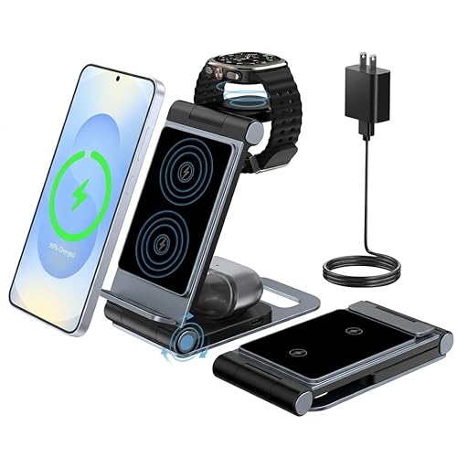 Wireless Charger for Samsung 3 in 1 Wireless Charging Station Foldable Wireless Charger Stand for Samsung S26 S25 Ultra S24 S23 S22 S21 / Z Flip/Z