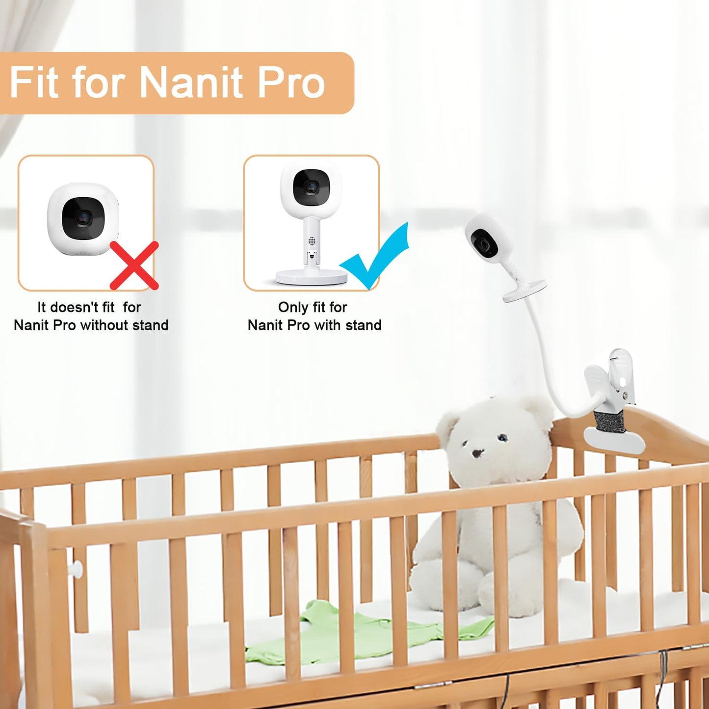 SZAOYU Baby Monitor Mount Compatible with Nanit Pro Smart & Flex Stand, 15.7 inches Flexible Arm, White, Adjustable, Minimalist Style
