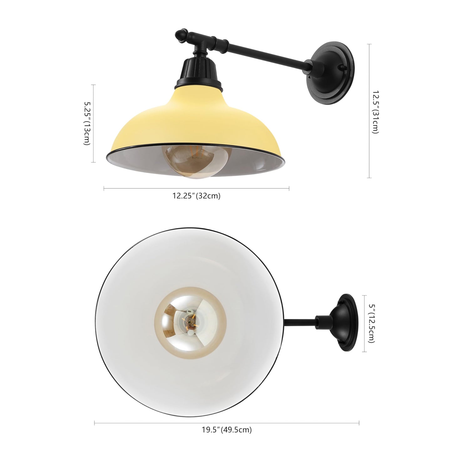JONATHAN Y 12.25" Matte Yellow/Black 1-Light Industrial Farmhouse Outdoor Sconce, Iron Wall Light with LED Bulb, Metal Bowl Shade, Vintage Porch Lamp