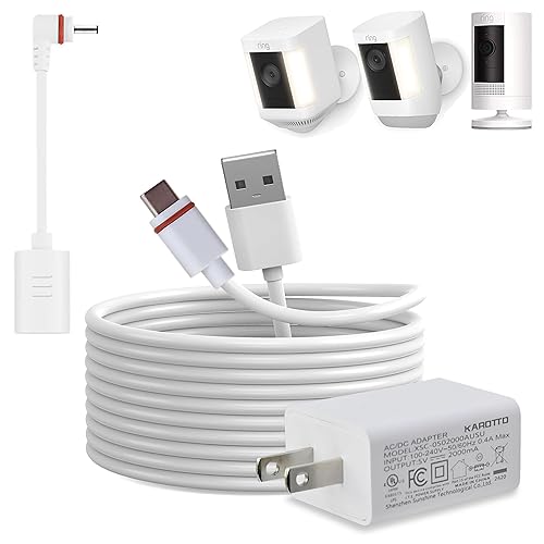 KAROTTO 10Ft USB-C Power Cord with Adapter Compatible with Ring Pan-Tilt Mount/Stick Up Cam Battery Pro/3rd Gen/2nd Gen/Plug-in, Spotlight Cam Battery