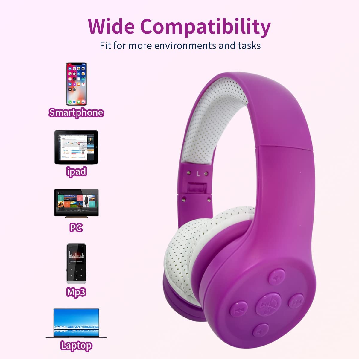 YUSONIC Girls Wireless Headphones, Bluetooth Kids Headphones,5 Button Easy Use, 93db Volume Limited with Built-in Mic for Cell Phones TV Tablet…