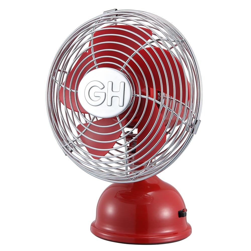 Good Housekeeping 5" All-Metal (92527) USB Desktop Laptop Nightstand Fan with Oscillation (Crimson Red)