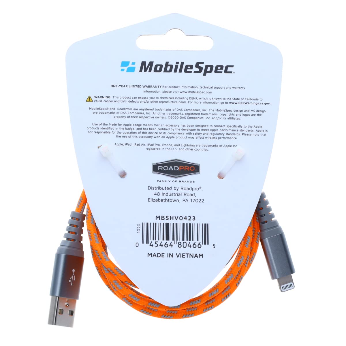 MobileSpec MBSHV0423 Hi-Visibility 4 Foot Lightning(R) to USB-A Cable - Orange