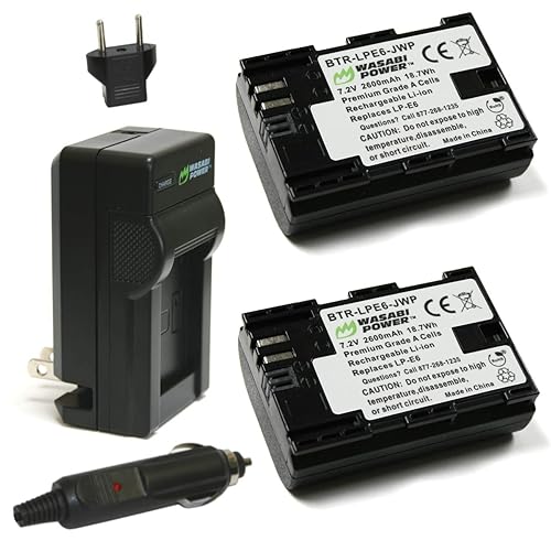 Wasabi Power LP-E6, LP-E6N Battery (2-Pack) and Charger for Canon EOS 5D Mark II/III/IV, 5DS, 5DS R, 6D, 6D Mark II, 7D, 7D Mark II, 60D, 70D, 80D