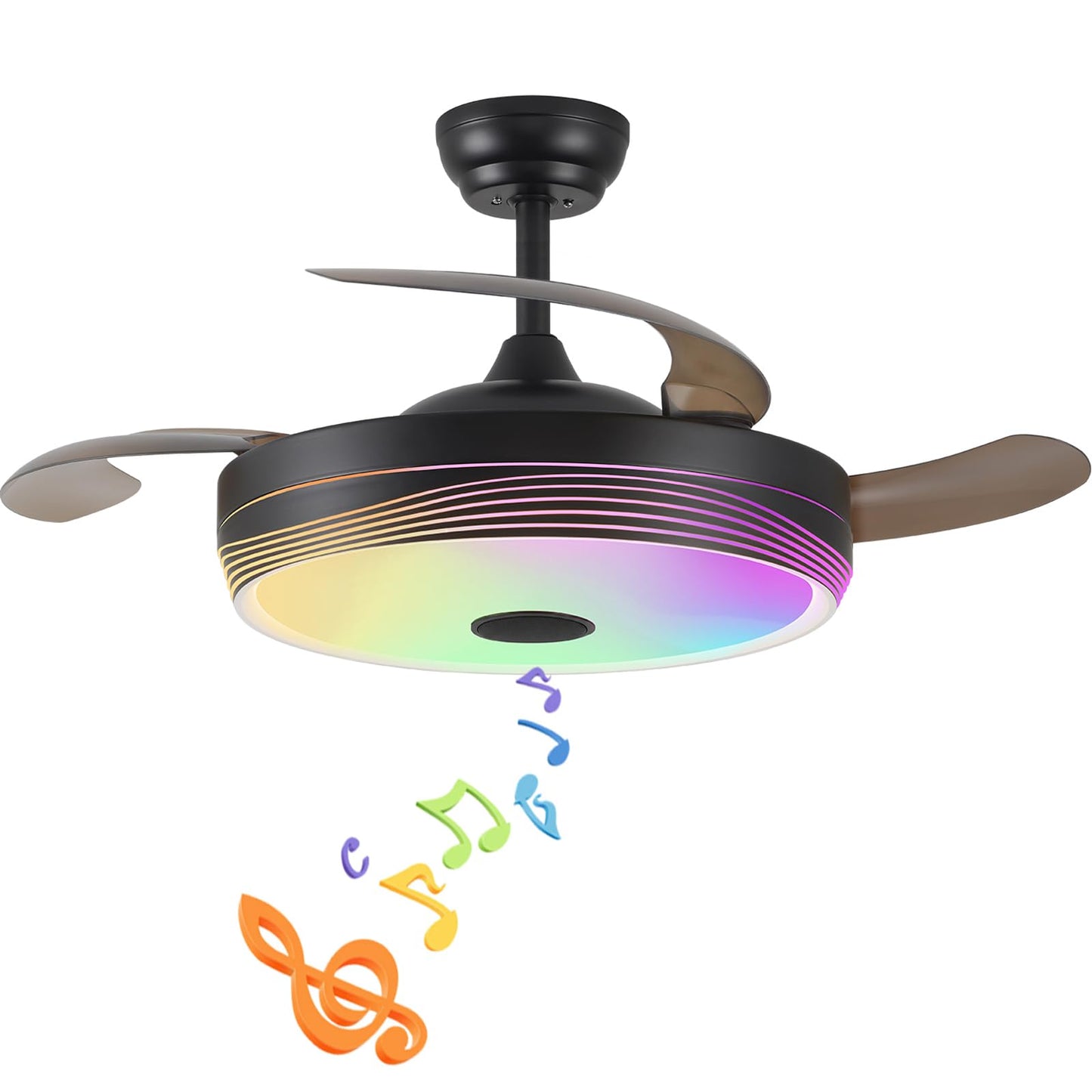 SILVER SWAN 48'' Retractable Ceiling Fan with Light and APP/Remote Control, Fandelier Modern Smart Ceiling Fan with Bluetooth Speaker, RGB Color, 6