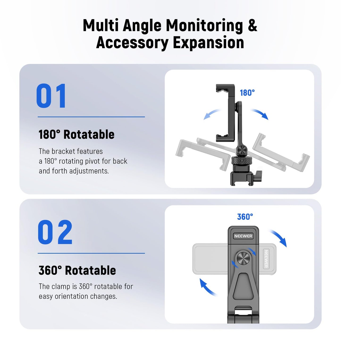 NEEWER Metal Phone Tripod Mount with Cold Shoe NATO Clamp Compatible with DJI RS5 RS4 RS3 Pro RS2 RSC2 Gimbal Stabilizer, 180° Tilt Phone Clip Holder