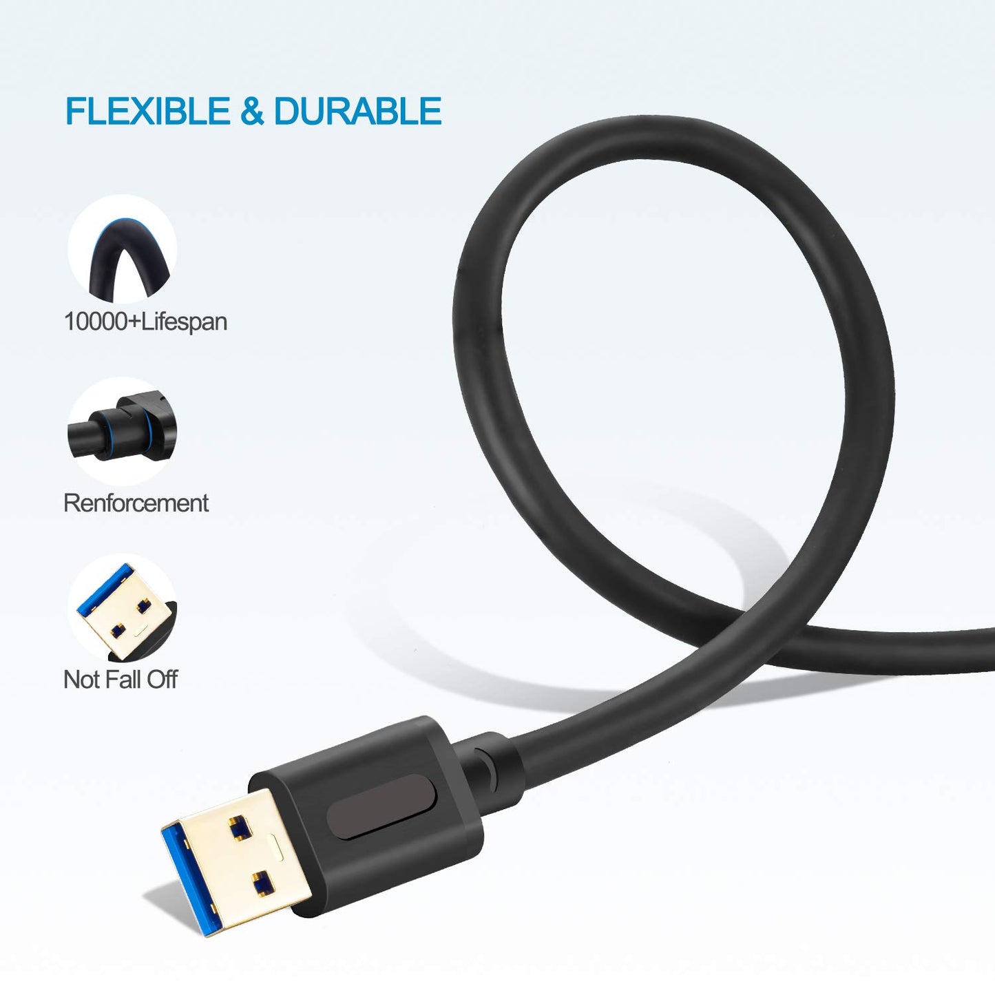 Jelly Tang USB 3.0 Male to Male Cable 3Ft,USB to USB Cable with Gold-Plated Connector for Hard Drive Enclosures, DVD Player, Laptop Cooler (3Ft/1M)