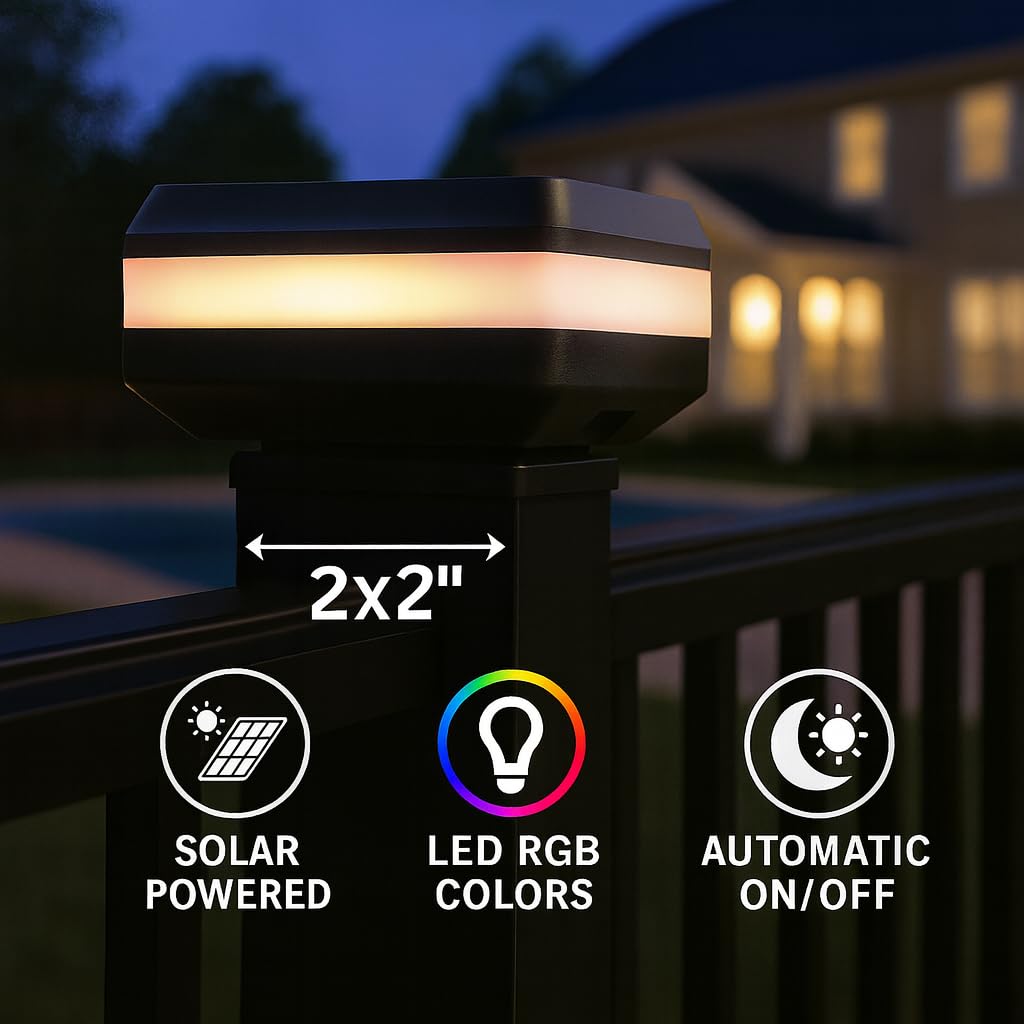 Lunilly 4 Pack Solar Post Cap Lights for 2x2 Inch Aluminum, Wrought Iron, and Garden/Pool Fences, Warm White, Cool White, and Selectable RGB Colors