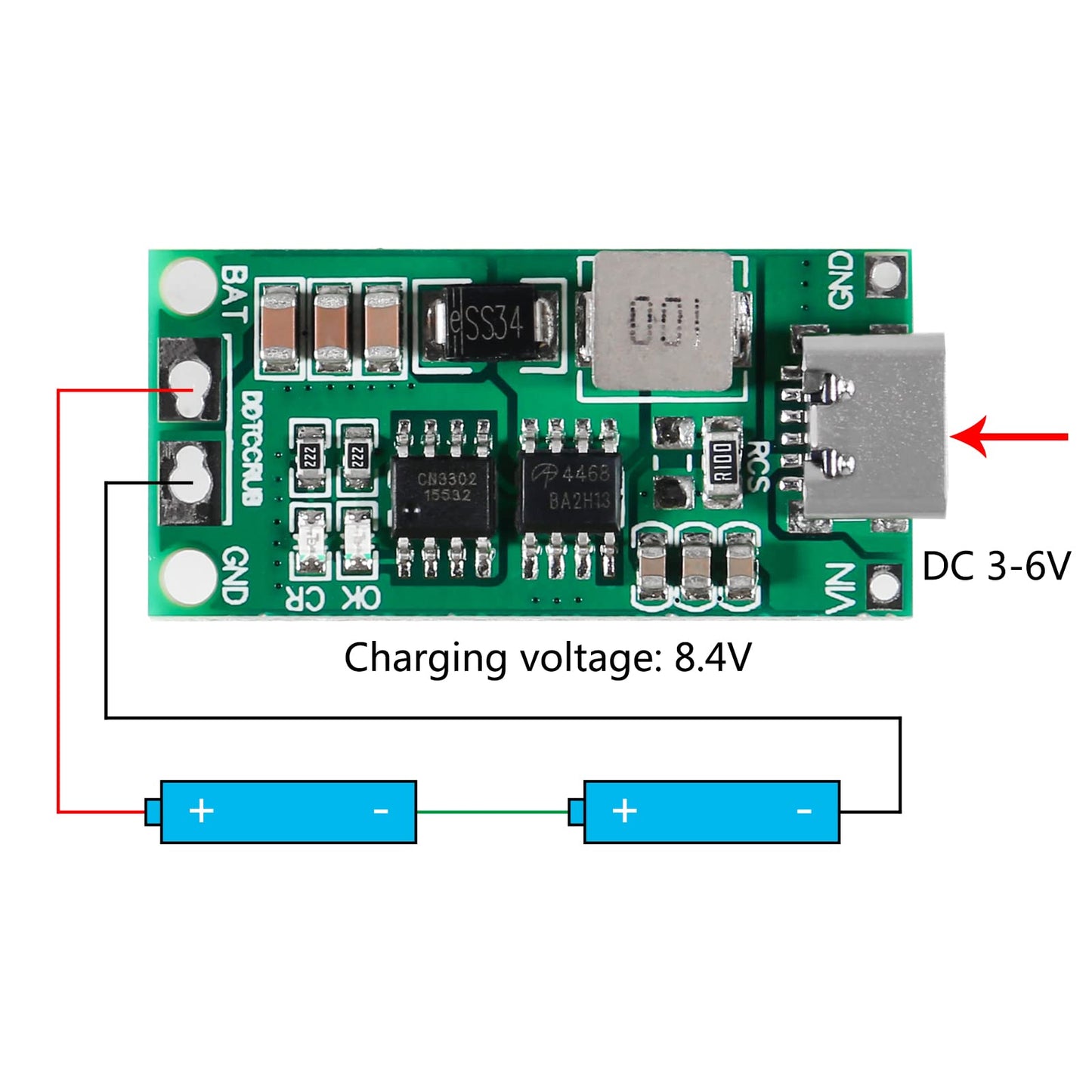 2PCS USB C BMS Step-up Boost Module 2S 3S 4S 1A 2A 4A 18650 Lithium Battery Charger Board for Li-Po Polymer Power Bank (3S 1A)