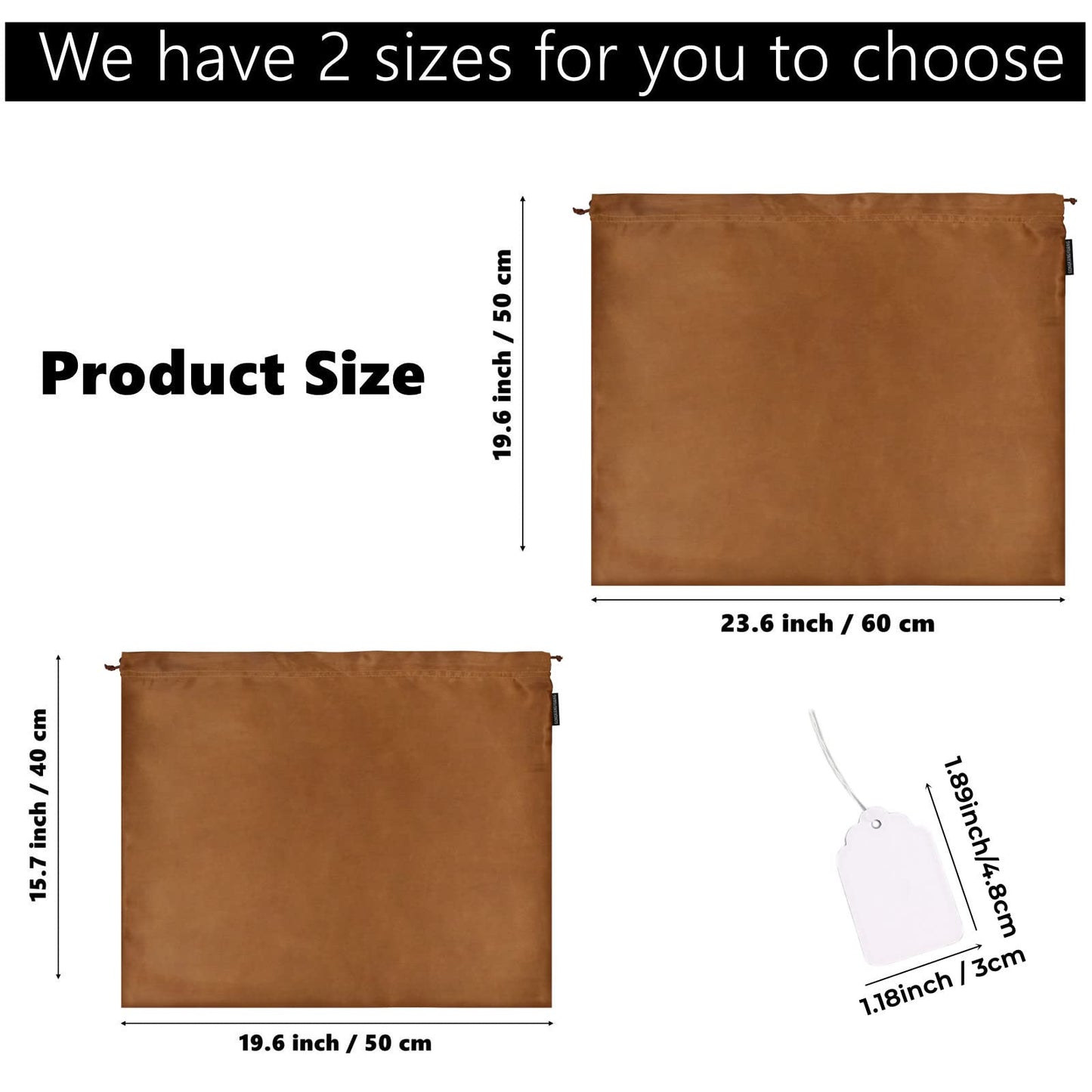 2 Pack Dust Bags for Handbags Silk Dust Cover Bag for Handbags Purses Shoes, Dustproof Drawstring Bag Travel Storage Pouch (Brown)
