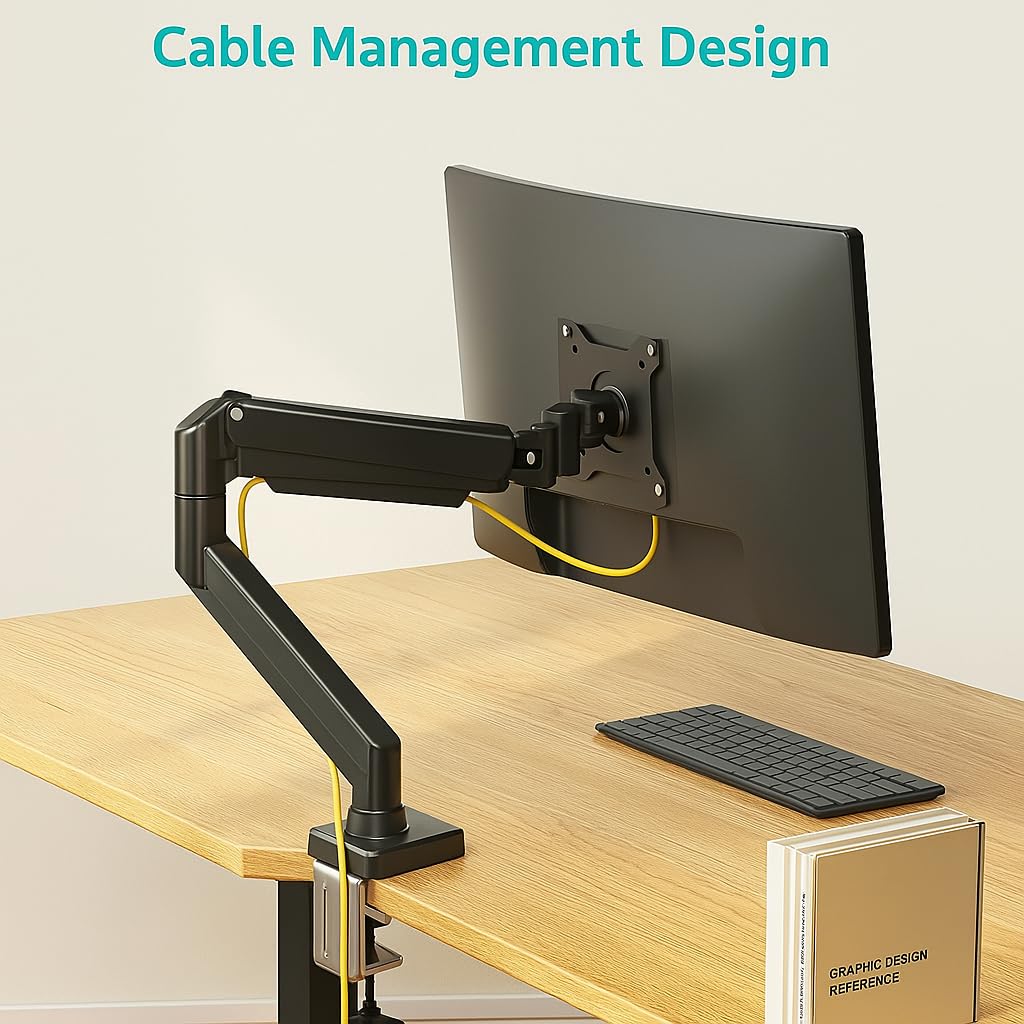 ArcadeX Single Monitor Mount, 13 to 32 Inch Gas Monitor Arm, Adjustable Stand, Vesa Mount with Clamp and Grommet Base - Fits 4.4 to 22lbs LED Computer