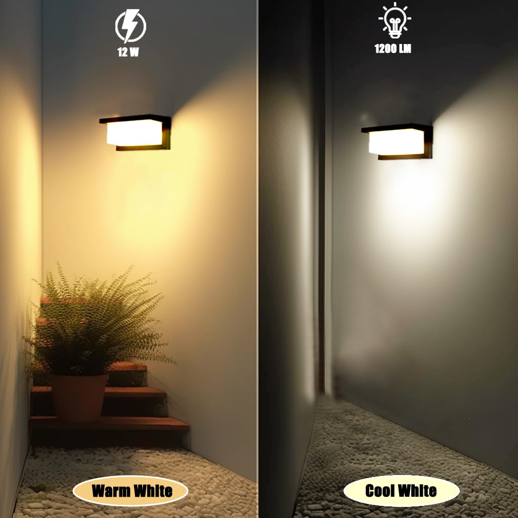 Outdoor Wall Sconce Lights 2 Pack Daylight, Modern LED Exterior Wall Light 1500LM, 3CCT Selectable 3000K 4000K 5000K, Waterproof Wall Mounted Light