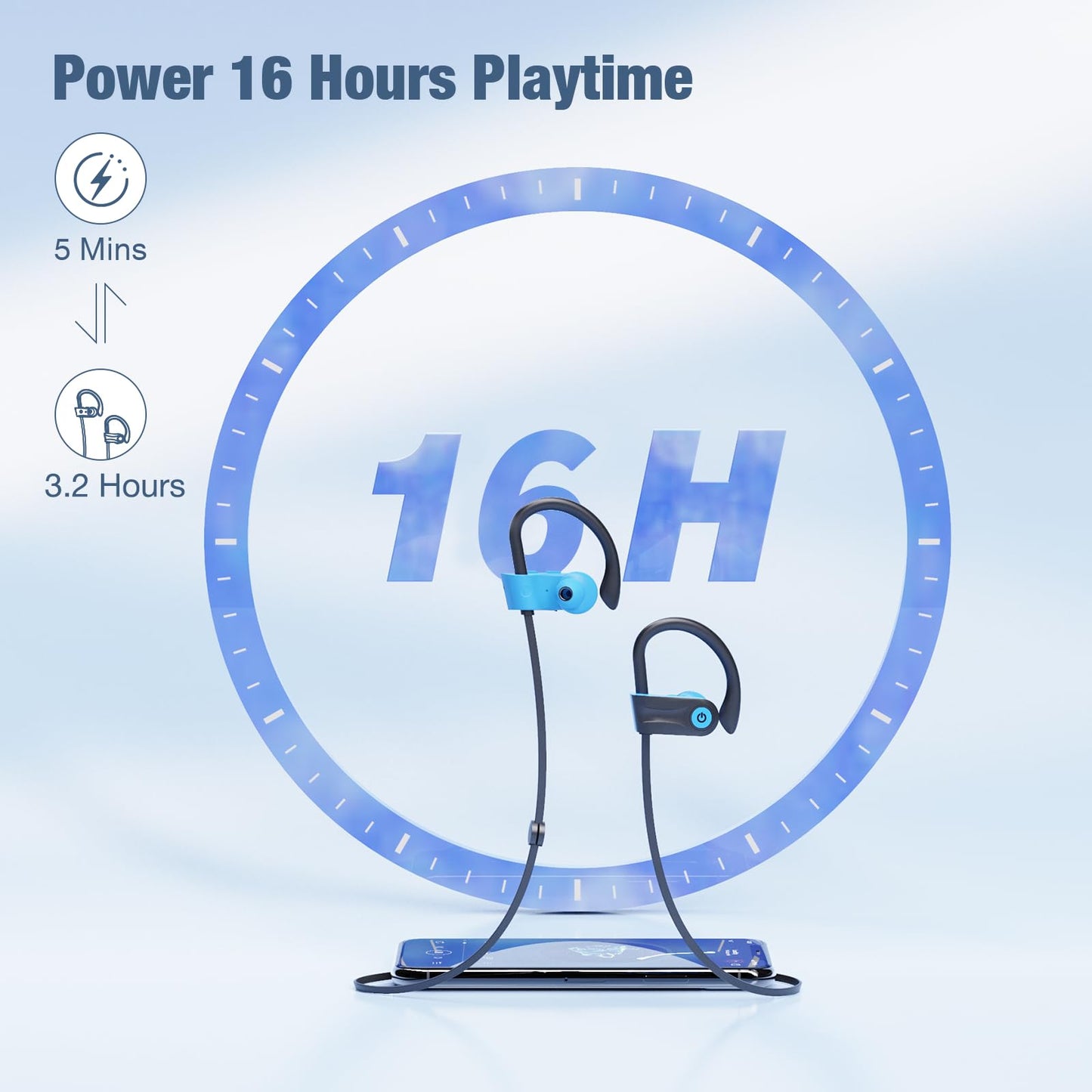 Boean Bluetooth Headphones, Bluetooth 5.3 Wireless Headphones with 16 Hours Playtime, Stereo Bass IPX7 Waterproof Over Ear Earphones AI Music
