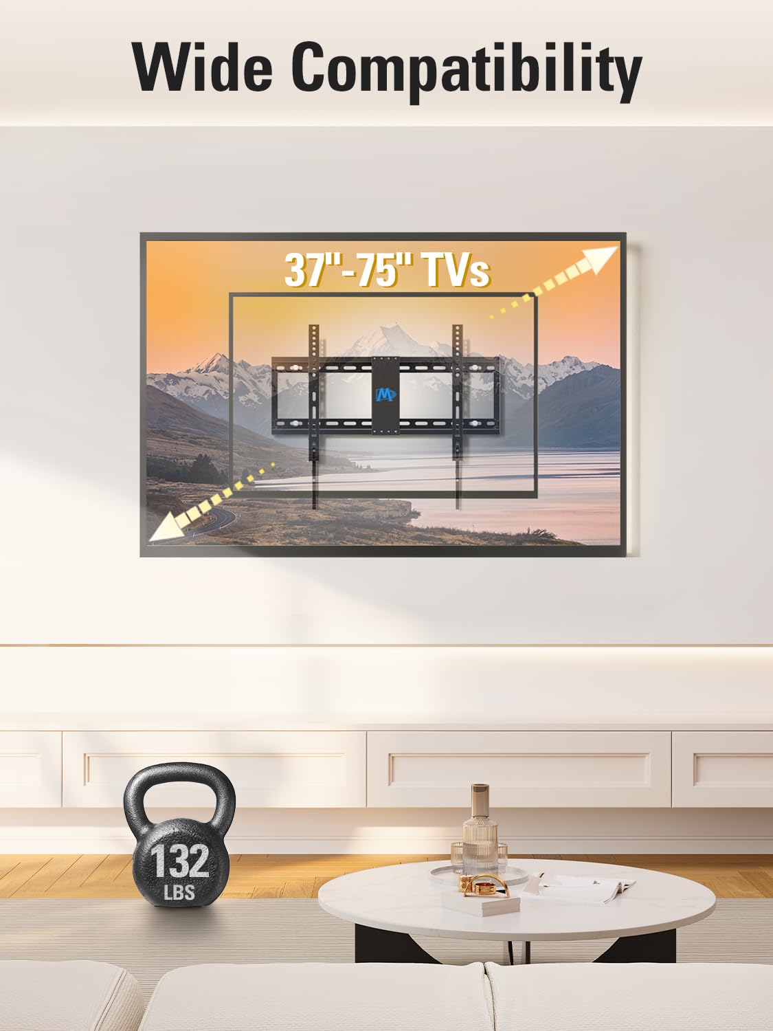 Mounting Dream TV Wall Mount for Most 37-75 Inch TVs, Universal Tilt TV Mount Fit 16", 18", 24" Stud with Loading Capacity 132lbs, Max Vesa 600 x