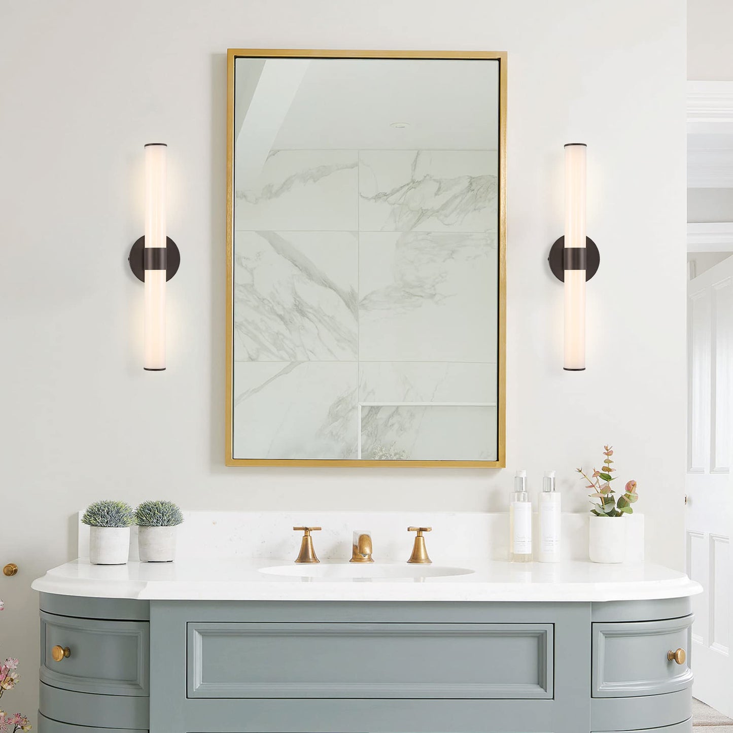JONATHAN Y 20" Oil Rubbed Bronze/White Integrated LED Vanity Light, Mid-Century Modern Iron Sconce with Frosted Acrylic Shade, Dimmable Bathroom Light