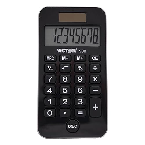 Victor 900 8-Digit Standard Function Calculator with Hard Protective Cover, Solar and Battery LCD Display, Small Pocket Calculator for Students