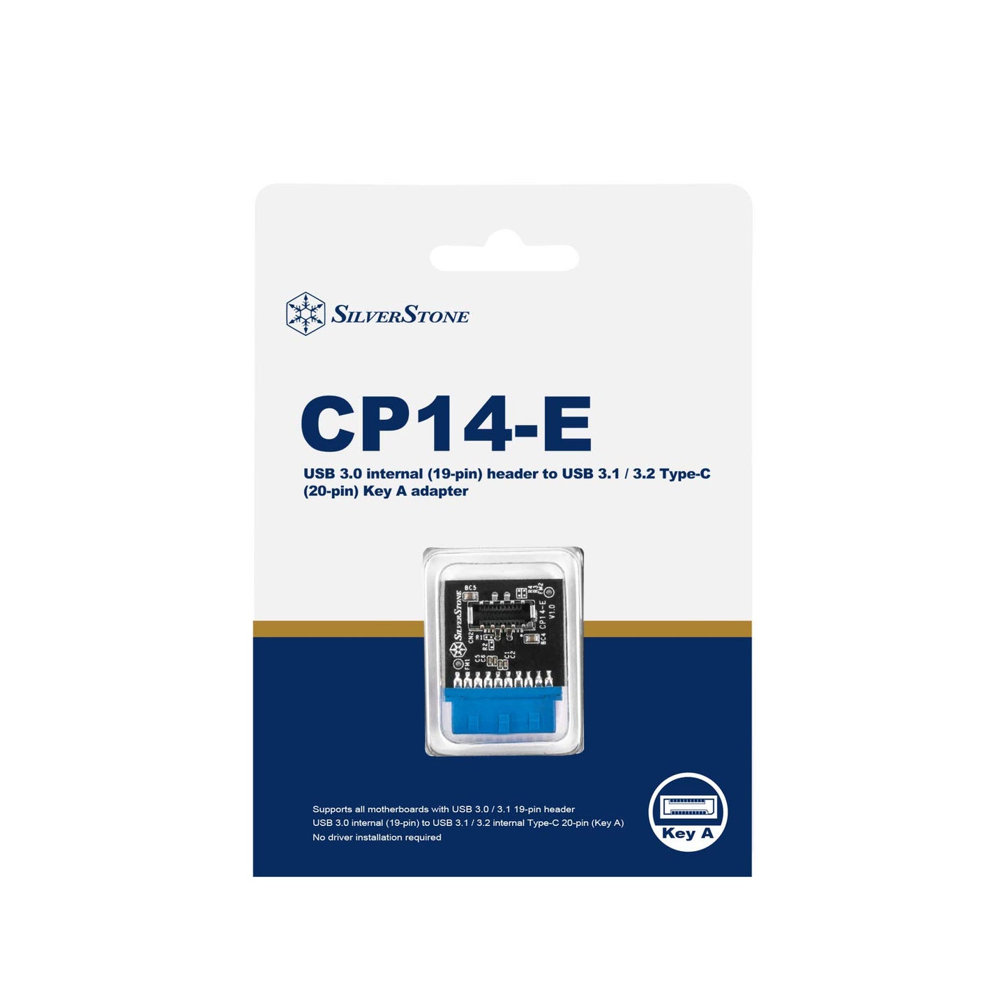Silverstone CP14-E, USB 3.0 Internal 19 Pin Header to USB 3.1/3.2 Type-C (20 Pin) Key A Adapter Card for USB Type-C Port, SST-CP14-E