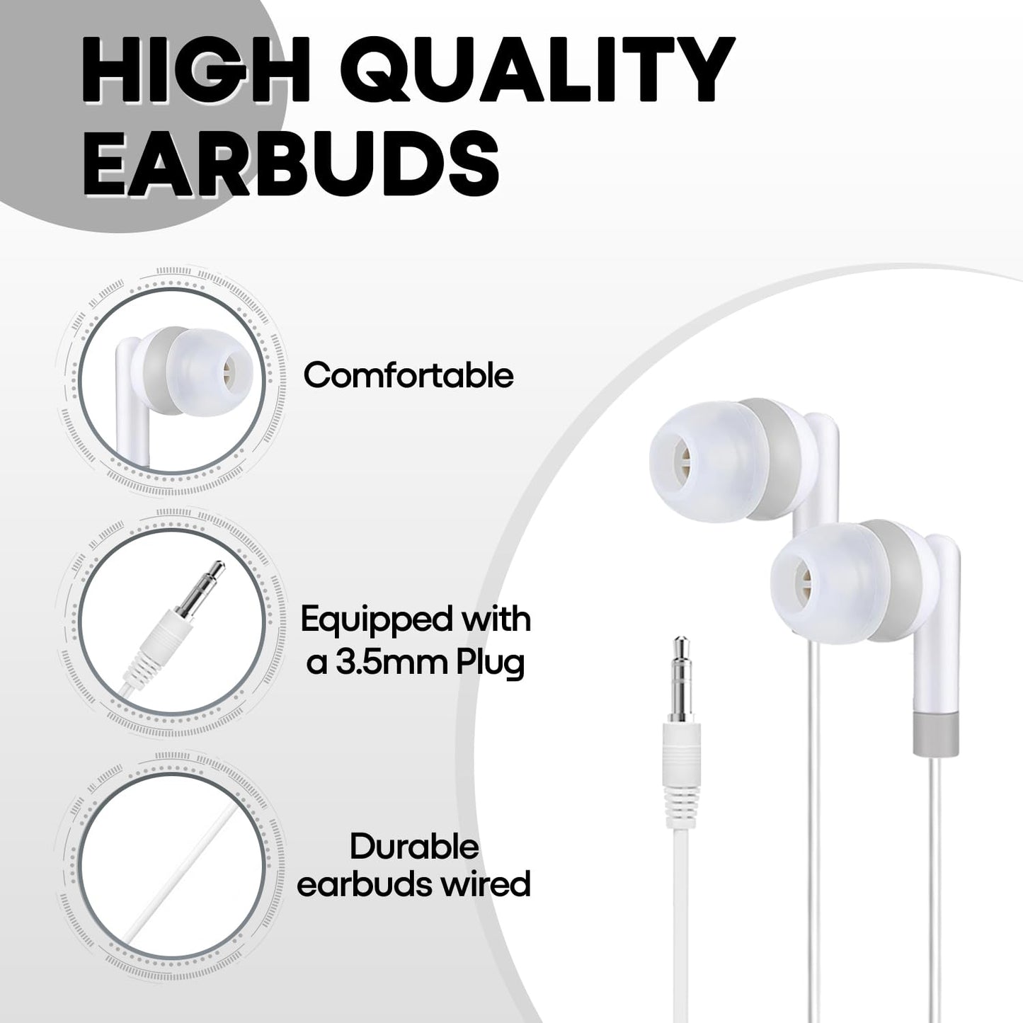 Yoley 200 Packs Classroom Earbuds Bulk Headphones for Kids School Students Children, Wholesale Class Set Durable Earphones, Individually Bagged (200