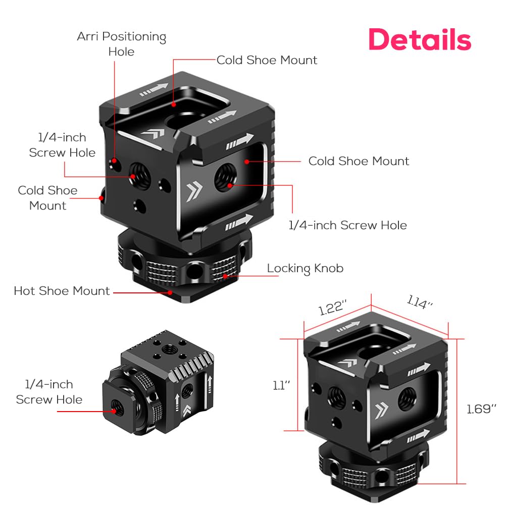 EaxanPic Triple Cold Shoe Mount Bracket, Camera Hot Shoe Mount Adapter with 1/4" Screw Holes for Flash Light Monitor Video Mic Compatible with Canon