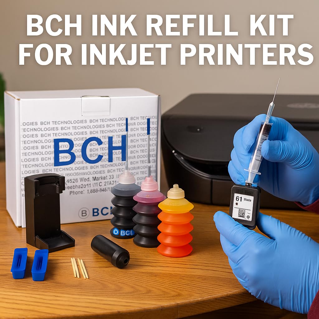BCH Ink Refill Kit for HP Inkjet Printers - Compatible with HP 60 61 62 63 64 65 67 901 902 910 950 952 962 & More - Complete DIY Refill Kit