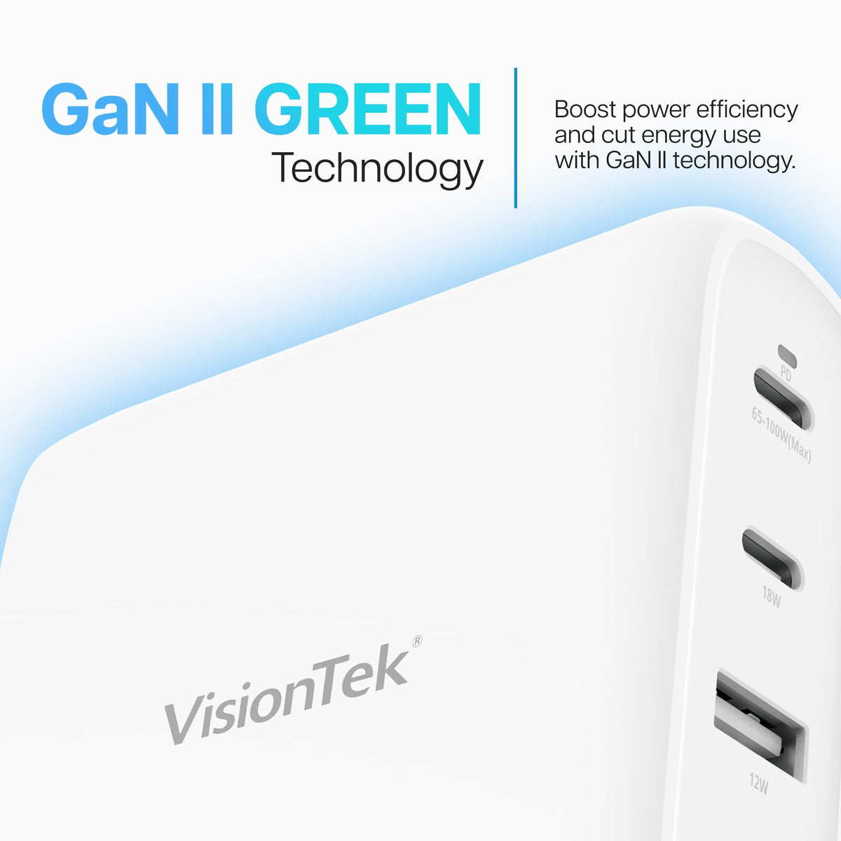VisionTek 100W 4-Port USB-C Wall Charger, GaN Fast Charge, Foldable Plug