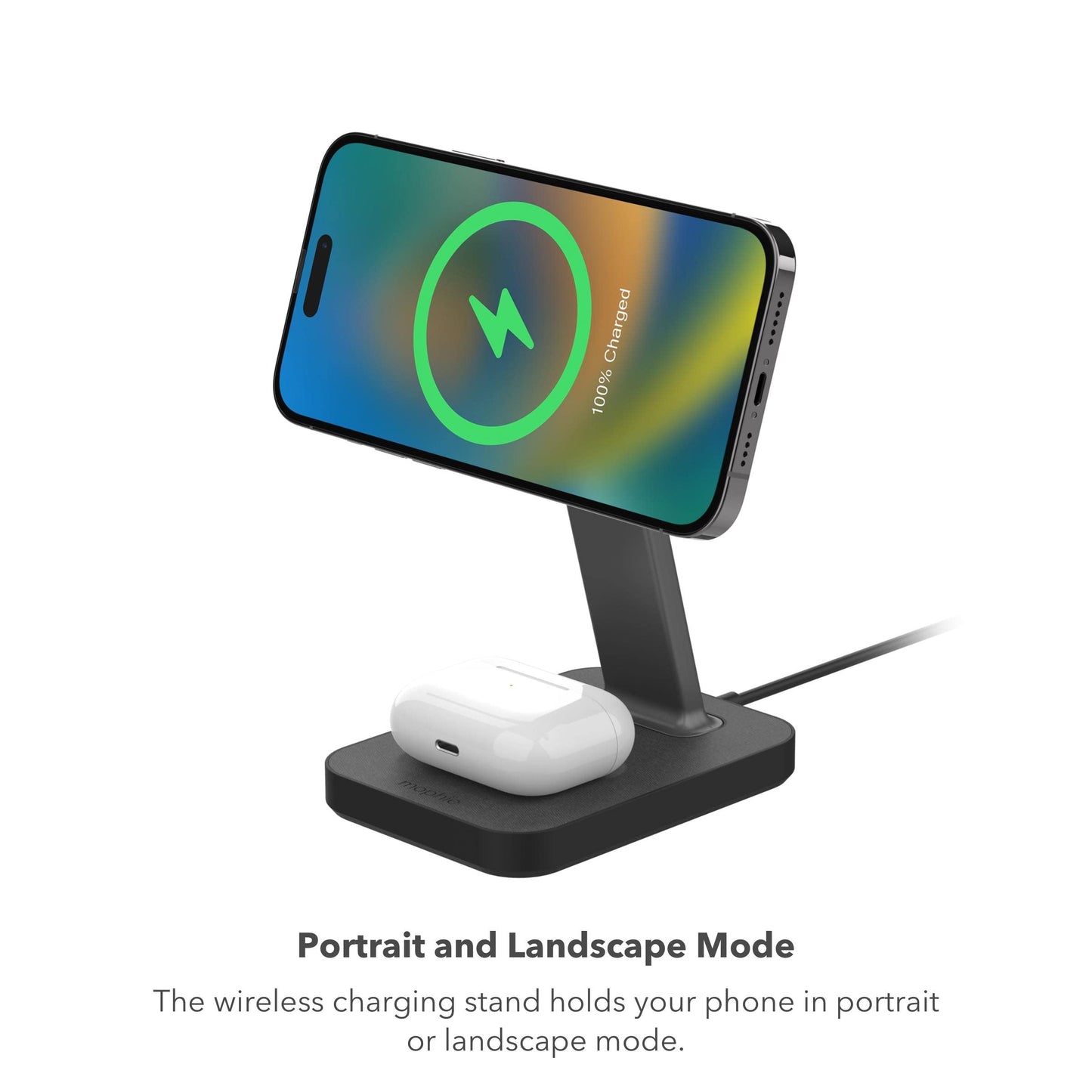 mophie Snap+ 2-in-1Charge Stand & Pad - 15w Wireless Charger Compatible with iPhones & AirPods, Includes Snap+ Adapter for Other Qi Enabled Phones