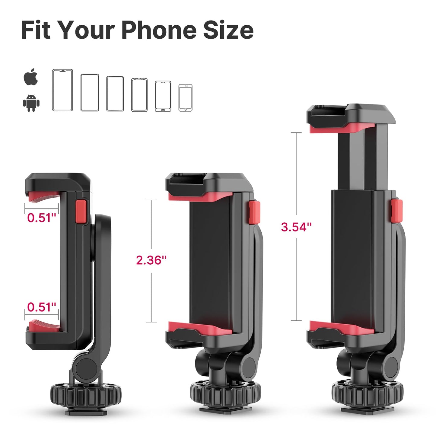 ULANZI ST-06S Phone Tripod Mount, Universal Smartphone Mount Adapter with 2 Cold Shoe, 360° Rotates Adjustable Cell Phone Clip Clamp Holder