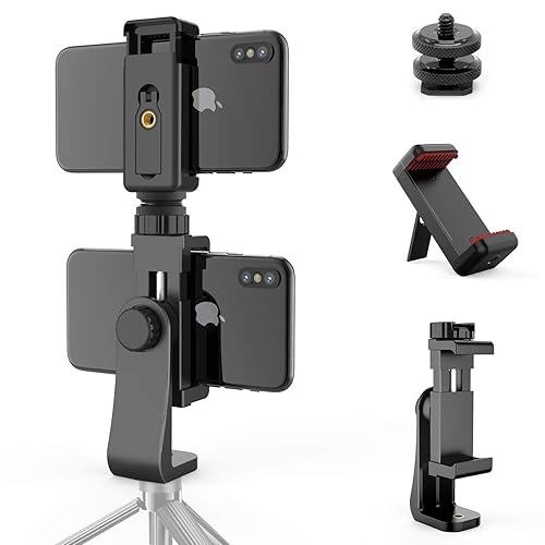 Owine Universal Dual Cell Phone Tripod Mount Adapter Premium Smartphone Clamp, Compatible with iPhone,Samsung Galaxy,Note,Lg,All Smartphones
