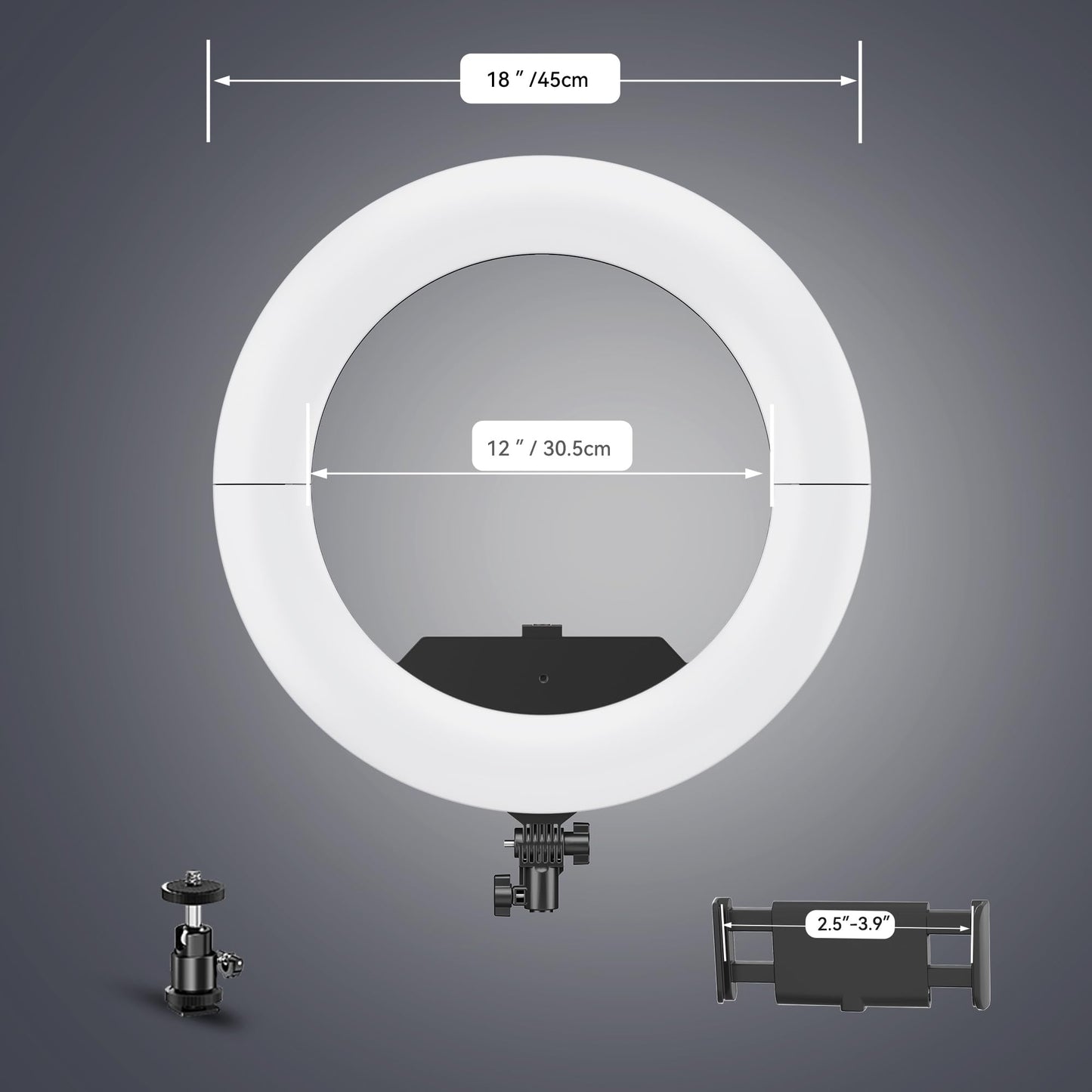 18" 55W Ring Light, High Brightness, No Bracket, Linkable on Wall-Mounted Triangular Arm, Ideal for Studios & Makeup, Live Streaming & Hair Salons