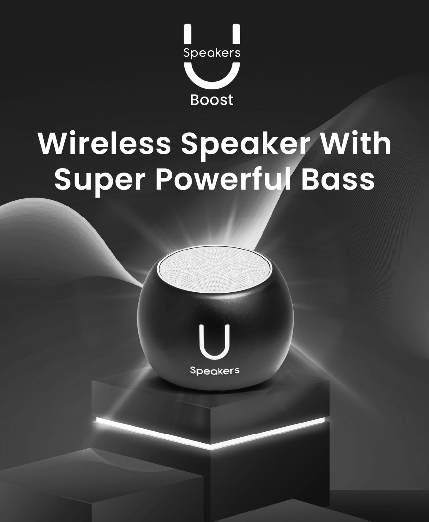 Fashionit U Boost - Portable Speaker Bluetooth Wireless - Subwoofer, Mic & Remote Shutter, Bluetooth Speakers, Rich Sound, Stocking Stuffers, White