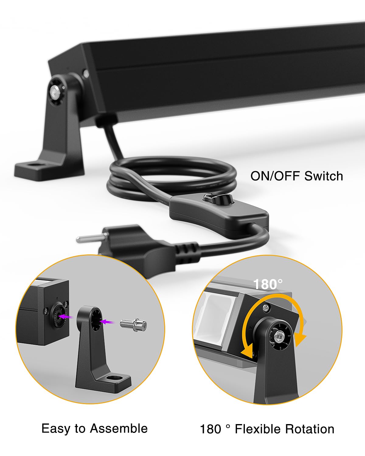 Onforu 4 Pack 42W LED Black Lights, Blacklight Bars with Plug and Switch, Glow in The Dark Party Supplies for Halloween Decorations, Bedroom, Body