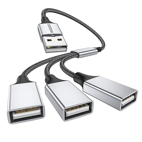 MOGOOD 3 in 1 USB Splitter Cable, Portable USB 2.0 Hub for Charging, Data Transfer, Laptop, Mac