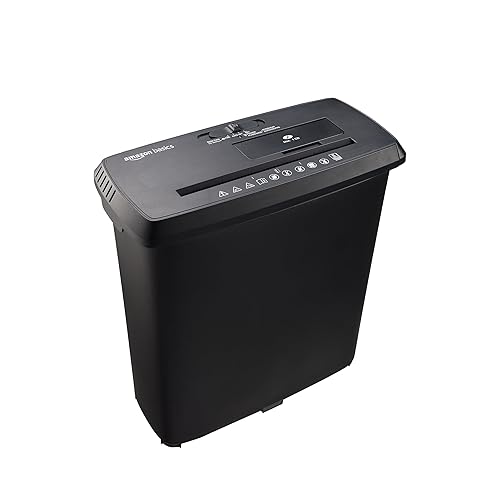 Amazon Basics 8-Sheet Strip Cut Paper Shredder for Home and Office, CD/Credit Card Shredder, 3.4 Gallon Bin, Black