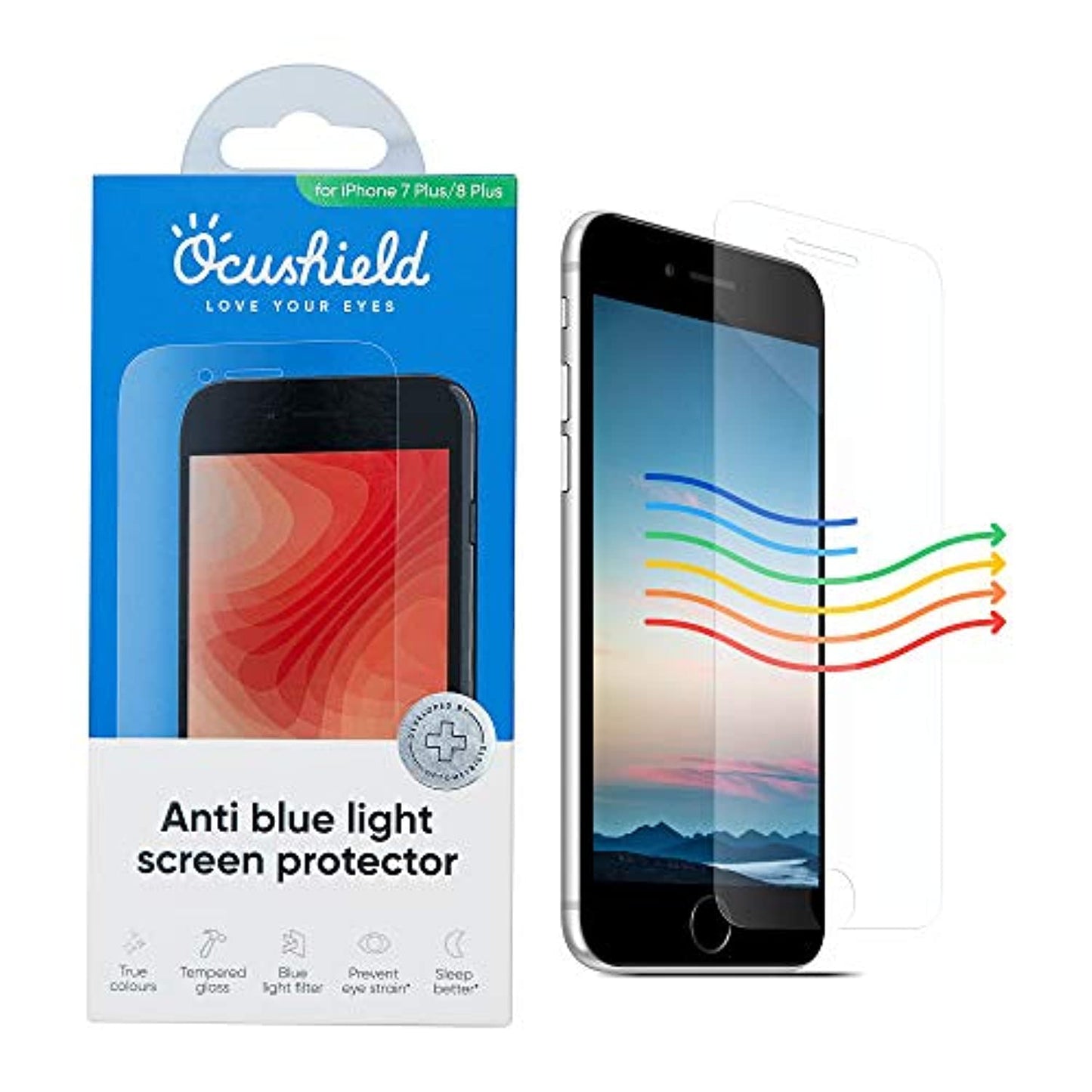 Ocushield Anti Blue Light Tempered Glass Screen Protector of iphone 6 & 6s - Blocks Blue Light, Prevents Eye Strain & Helps You Sleep Better, 9H