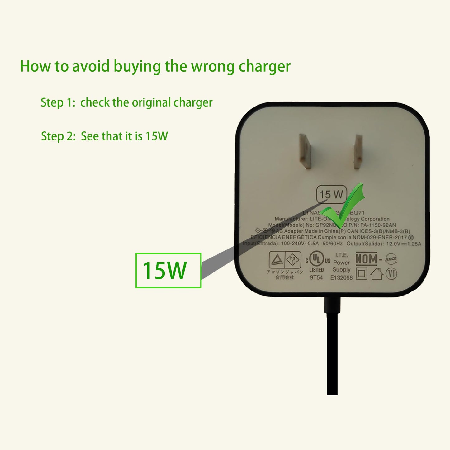 White Power Adapter Replacement for Alexa Show 5, Alexa Dot 3rd Gen, 4th Gen - 15W Power Cord Charger