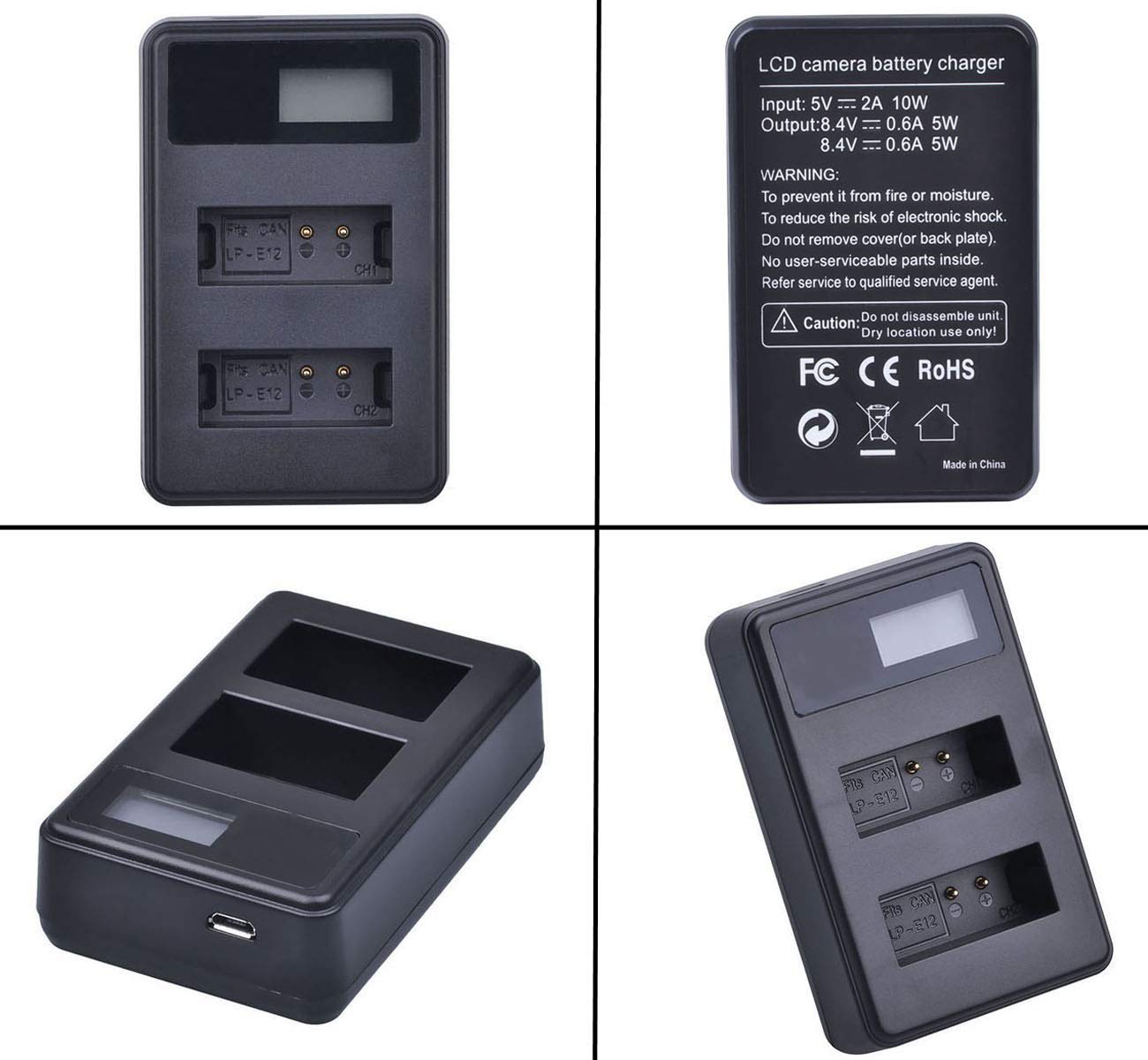 LCD USB Dual Charger for Sony Alpha a3000, a3500, a5000, a5100, a6000, a6100, a6300, a6400, a6500 Mirrorless Digital Camera