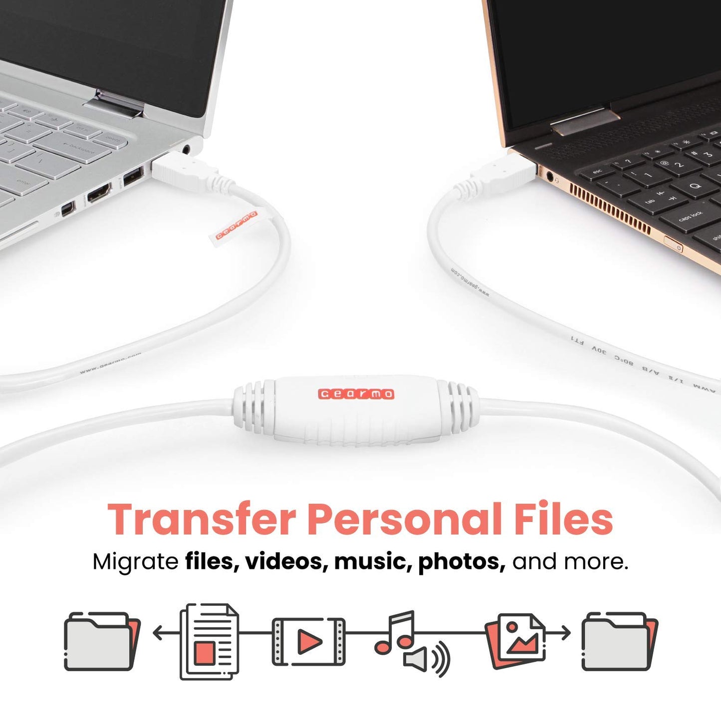 Gearmo 6ft PC Transfer Cable - Built-in Software, No Installation, Unlimited Uses - High Speed USB Transfer Between Computers - Supports Windows
