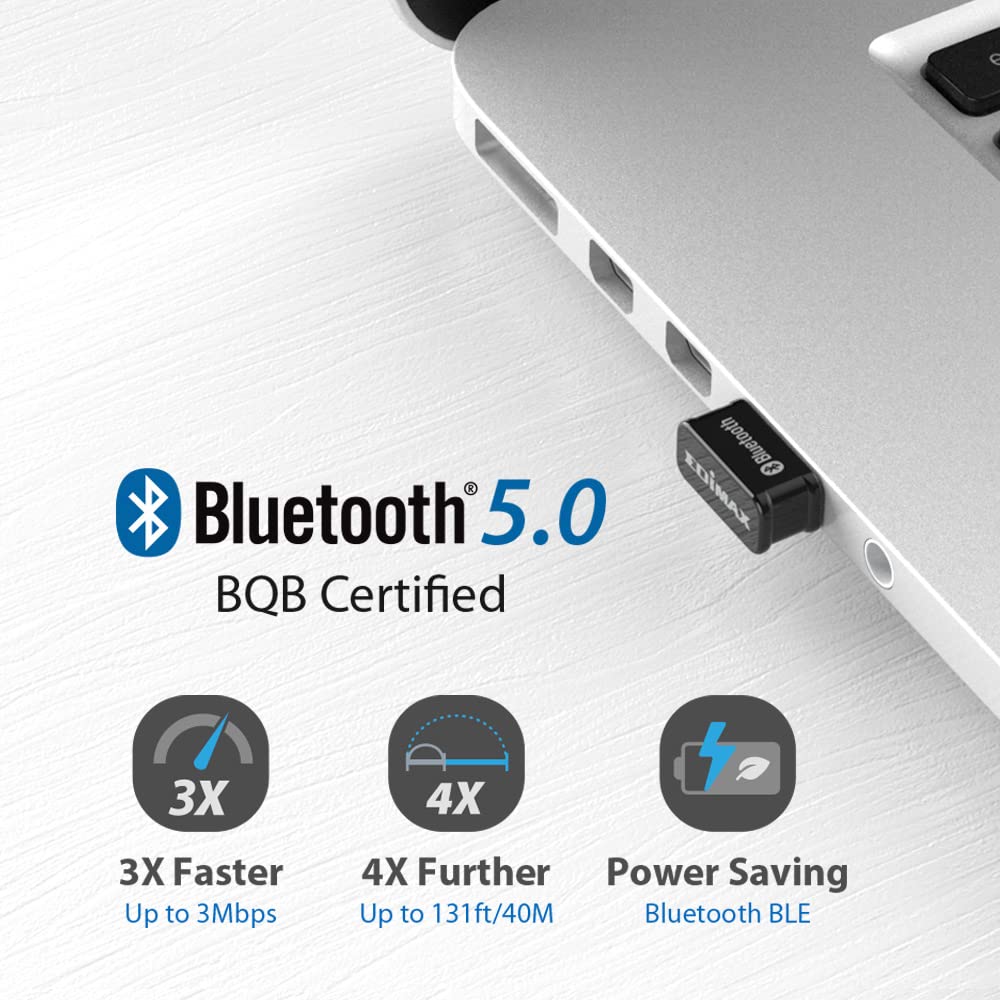 Edimax Bluetooth Adapter for PC, BT 5.0 EDR Nano USB Dongle, Fast Transfer, Bluetooth Headphones Headset Speakers Keyboard Mouse, Win 10/11