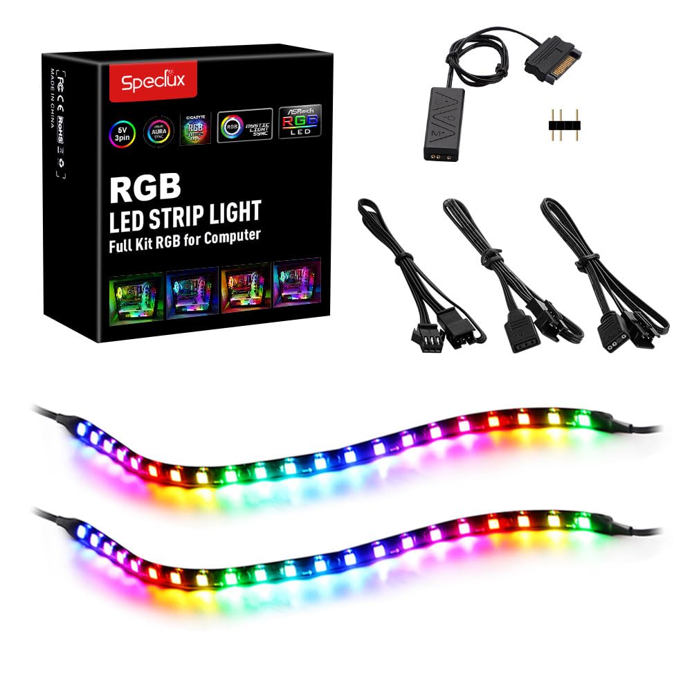 Speclux PC Addressable RGB LED Strip Lights Kit - Magnetic PC Case Lighting, 2PCS 42LEDs ARGB Strip for 5V 3pin RGB Header Motherboard Asus Aura