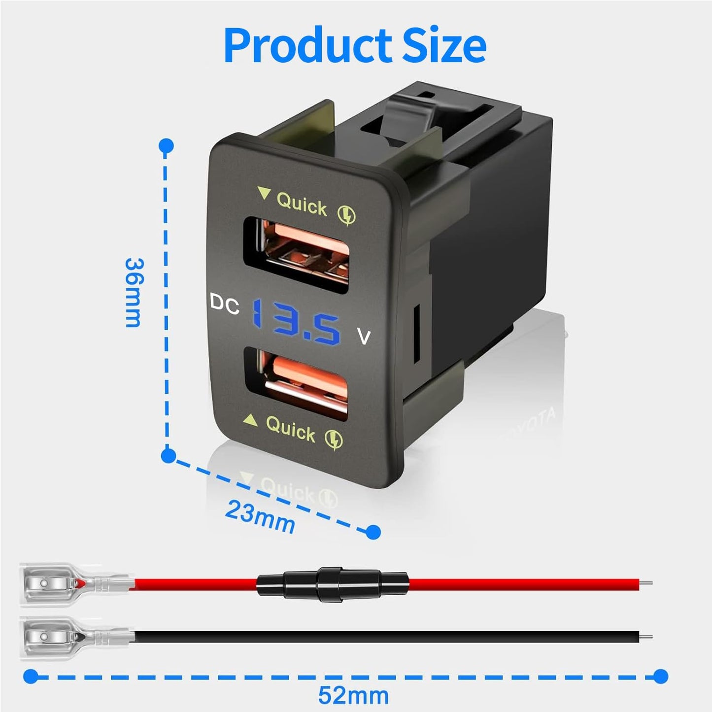 Levigo Car Charger USB QC3.0 Fast Charging Suitable for Honda Cars Power Socket with 2 Interfaces Switch Hole LED Voltage Meter Display Suitable