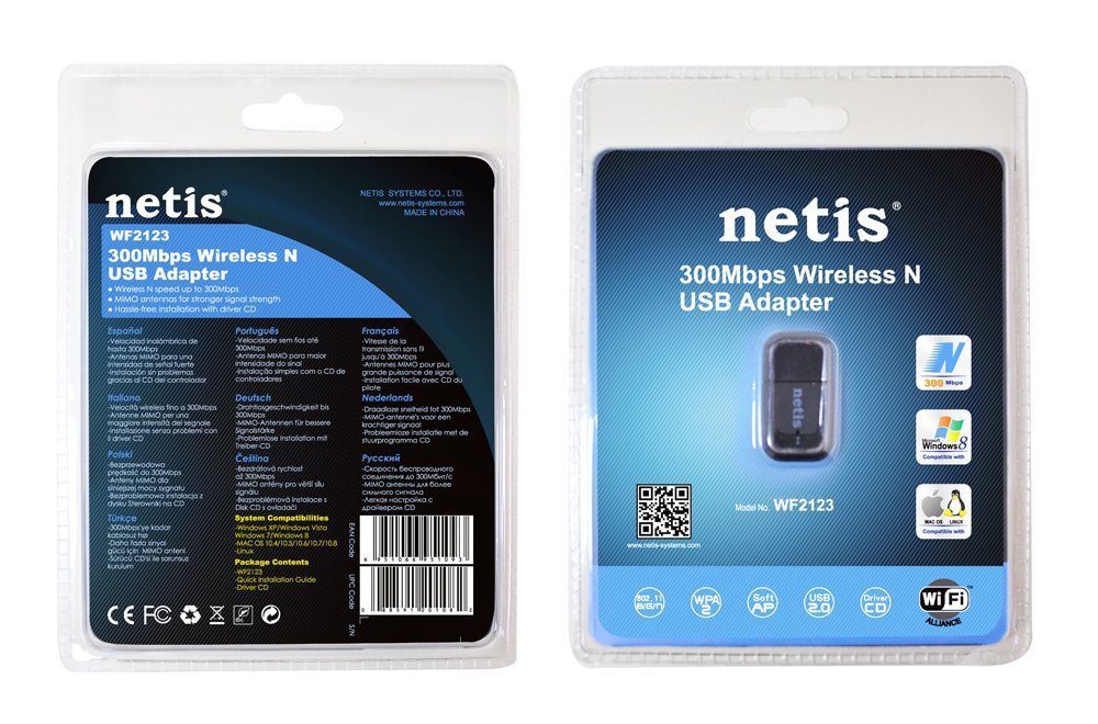 Netis WF2123 300 Mbps High-Speed Wireless N300 Mini USB Adapter for Windows, Mac OS, Linux | 2T2R MIMO Technology with 2.4GHz Range, 300 Mbps Nano
