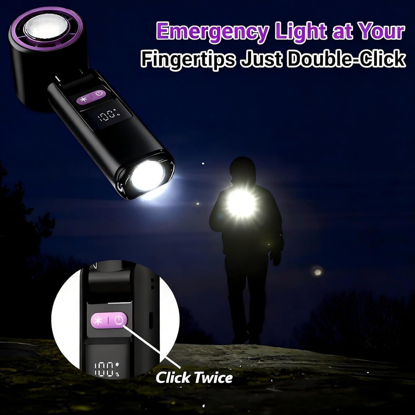 Portable Handheld Turbo Fan with Cooling Tech, Digital Display, 100-Speed Control, Flashlight, Up to 12Hrs Cooling, Rechargeable Foldable Ultra Quiet