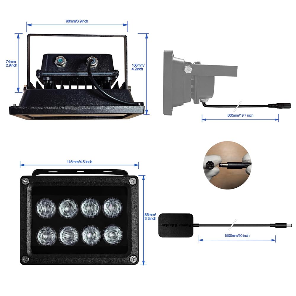 JC IR Illuminator 8-Led Infrared Light Wide Angle with Power Adapter for Security Camera System and VRS