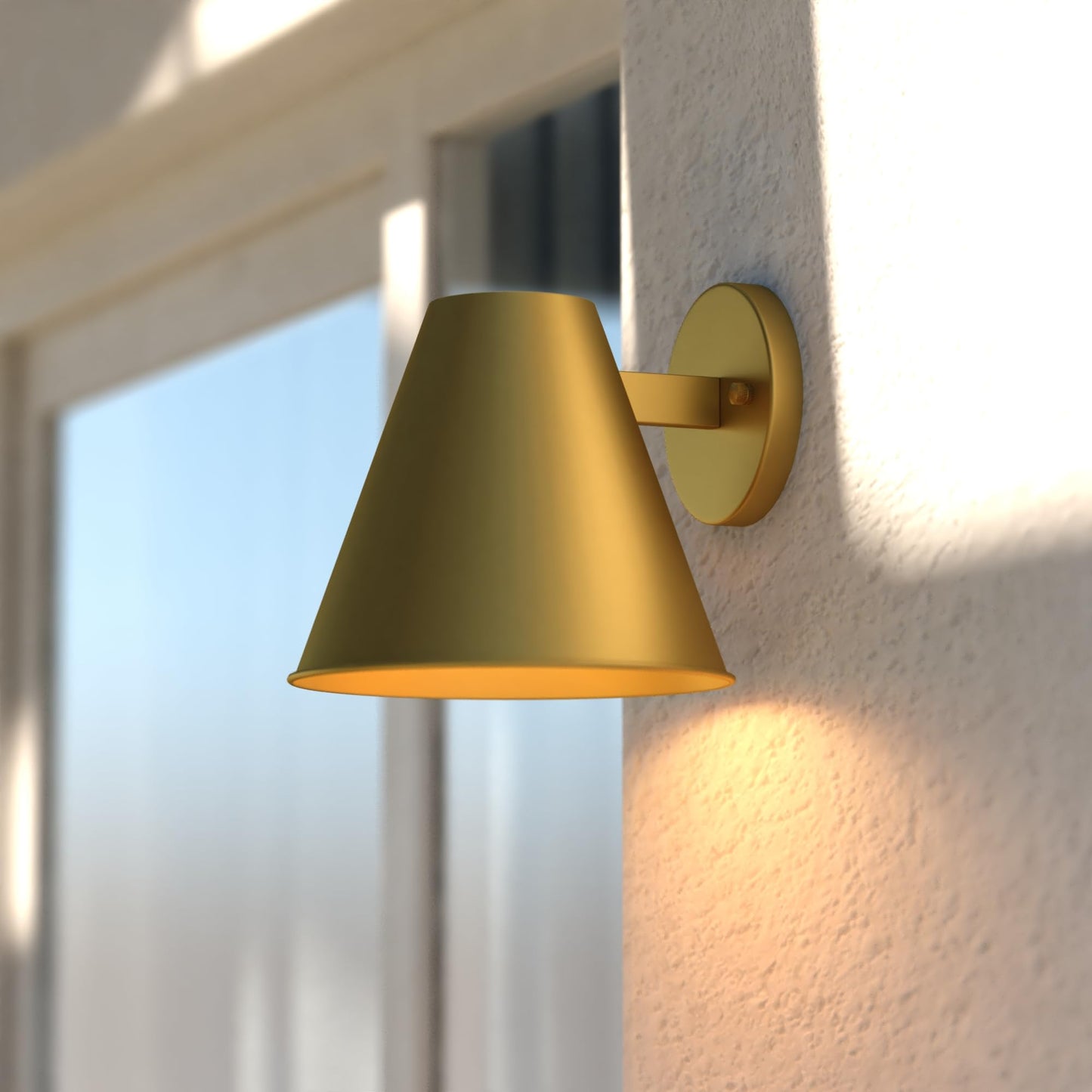 VAXCEL Smith 6.25 in. H 1-Light Gold Contemporary Outdoor Wall Sconce, Durable Steel Metal Cone Shade, LED Compatible, Dark Sky Compliant, Use