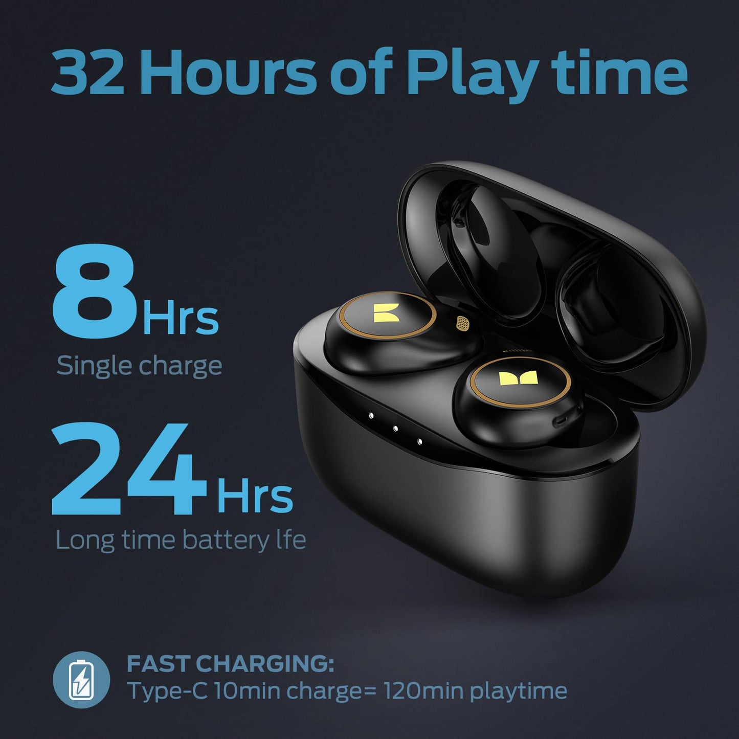 Monster Achieve 300 AirLinks Wireless Earbuds, Bluetooth 5.3 in-Ear Headphones with Charging Case, Stereo Headphones, 32H Playtime Touch Control…