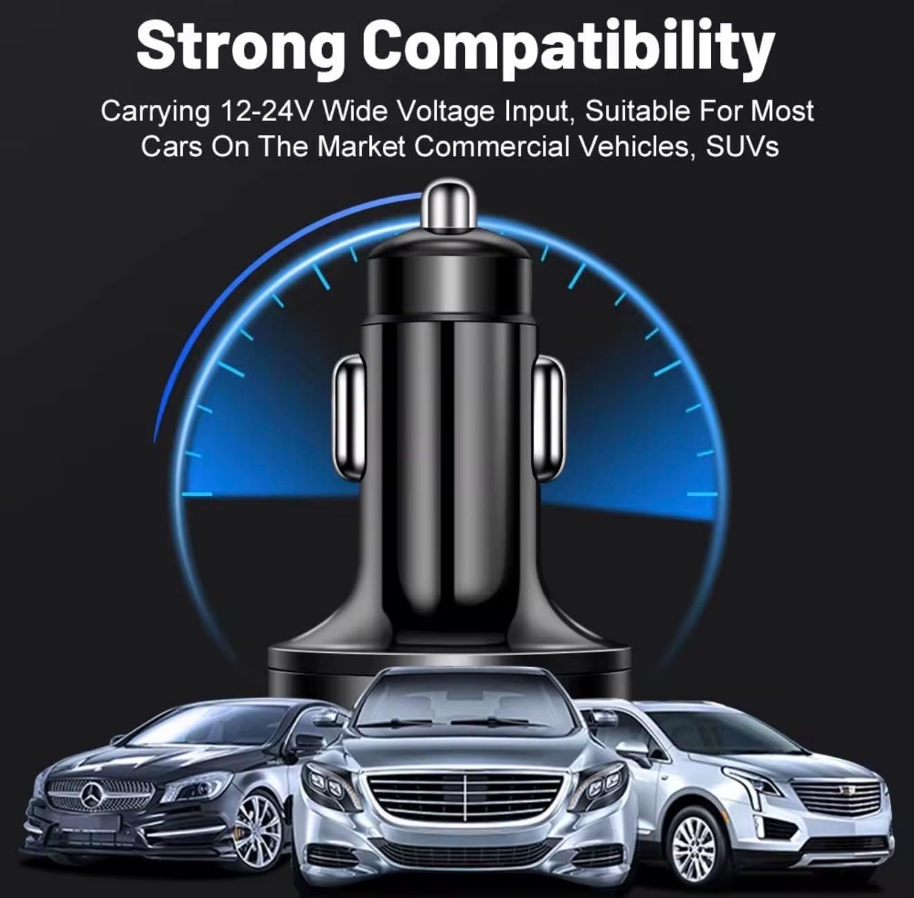 USB C Car Charger Adapter with Voltmeter Compatible with iPhone 16 15 14 13 12 11, Android, Samsung, 120W 6 in 1 Multi-Port Super Fast Charging